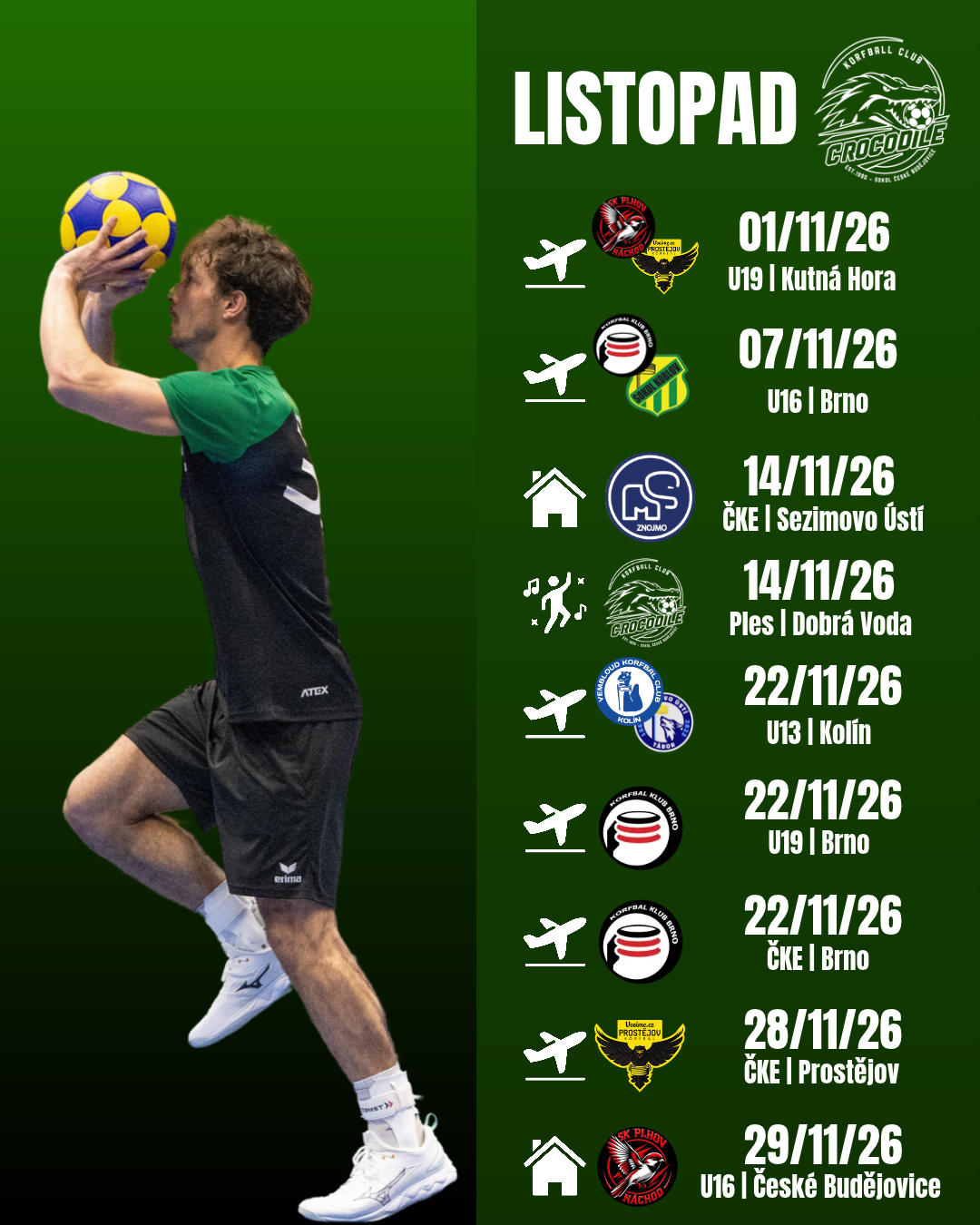 Korfbalový program na listopad